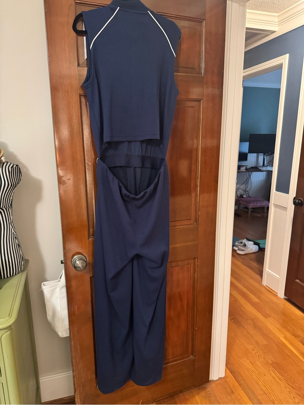 Spanx Air Pique Navy Wide-Leg Jumpsuit with Contrast Piping - Picture 4 of 5